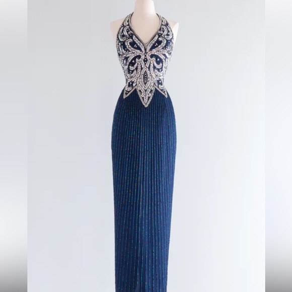 Niteline Dresses & Skirts - Niteline Della Roufogali Vintage 1980's Sapphire Blue Beaded Silk Evening Gown 6